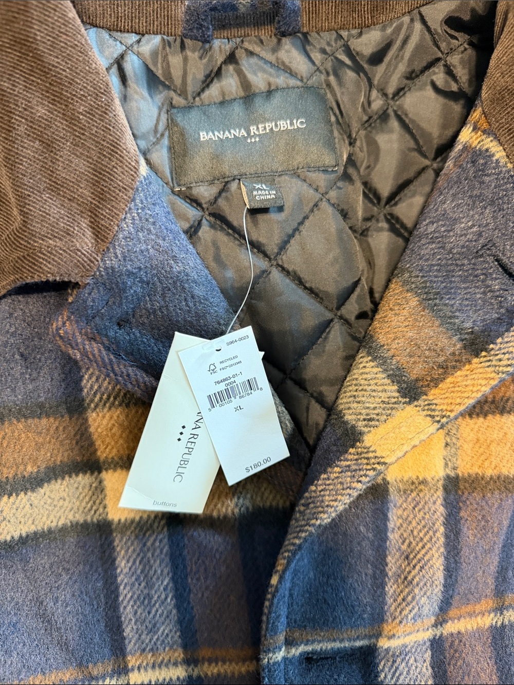 Banana Republic Men's Plaid Field Jacket in Navy, Mustard & Brown - Picture 2 of 3